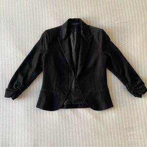 Ruched 3/4 Sleeve Pinstripe Blazer